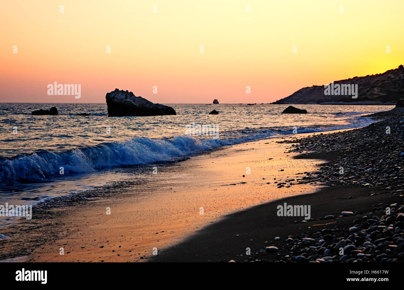 Cyprus coast before sunset near Petra Tou Romiou Stock Photo - Alamy