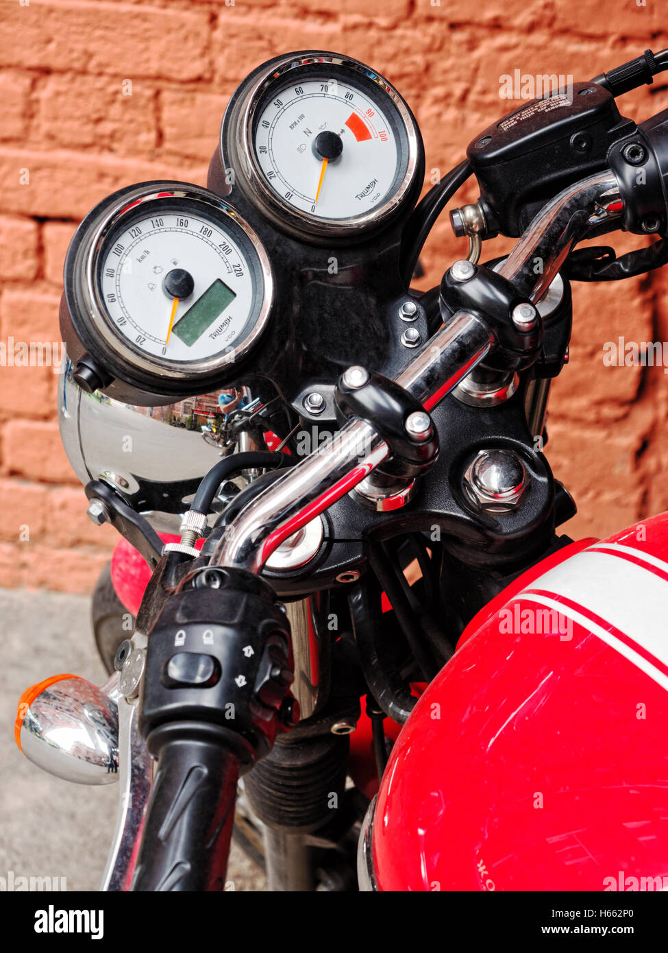 Moscow, Russia June 18, 2016 Closeup of Triumph motorcycle