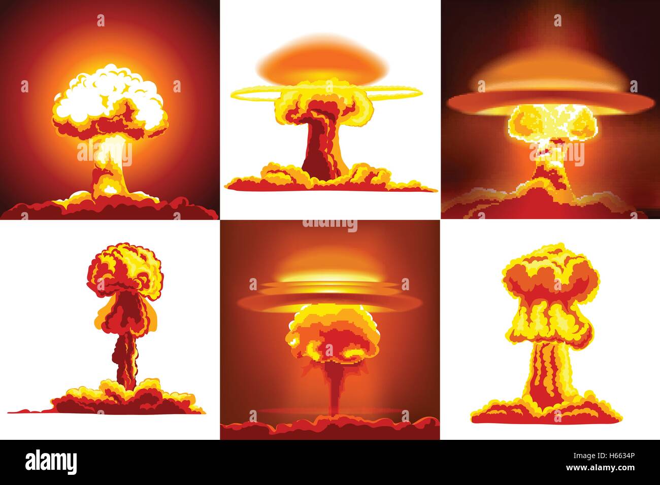 Nuclear explosions set Stock Vector