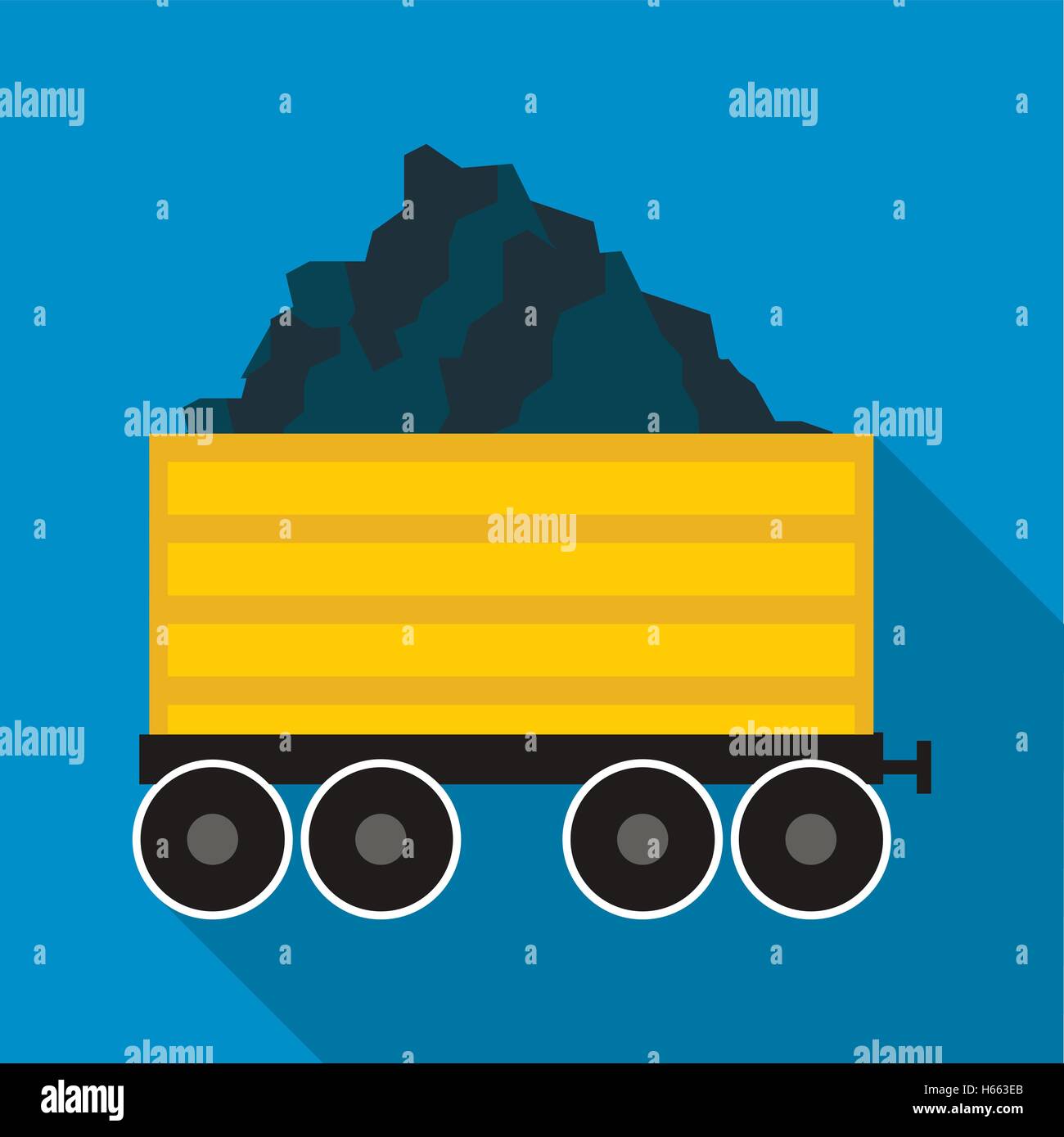 Railway wagon loaded with coal icon, flat style Stock Vector Image ...