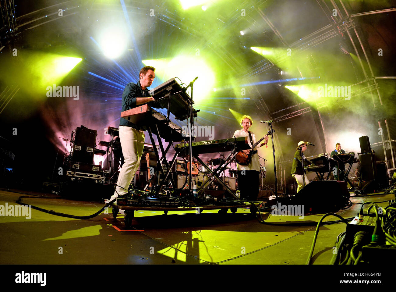 BARCELONA - JUN 19: Hot Chip (electronic music band) performs at Sonar Festival on June 19, 2015 in Barcelona, Spain. Stock Photo
