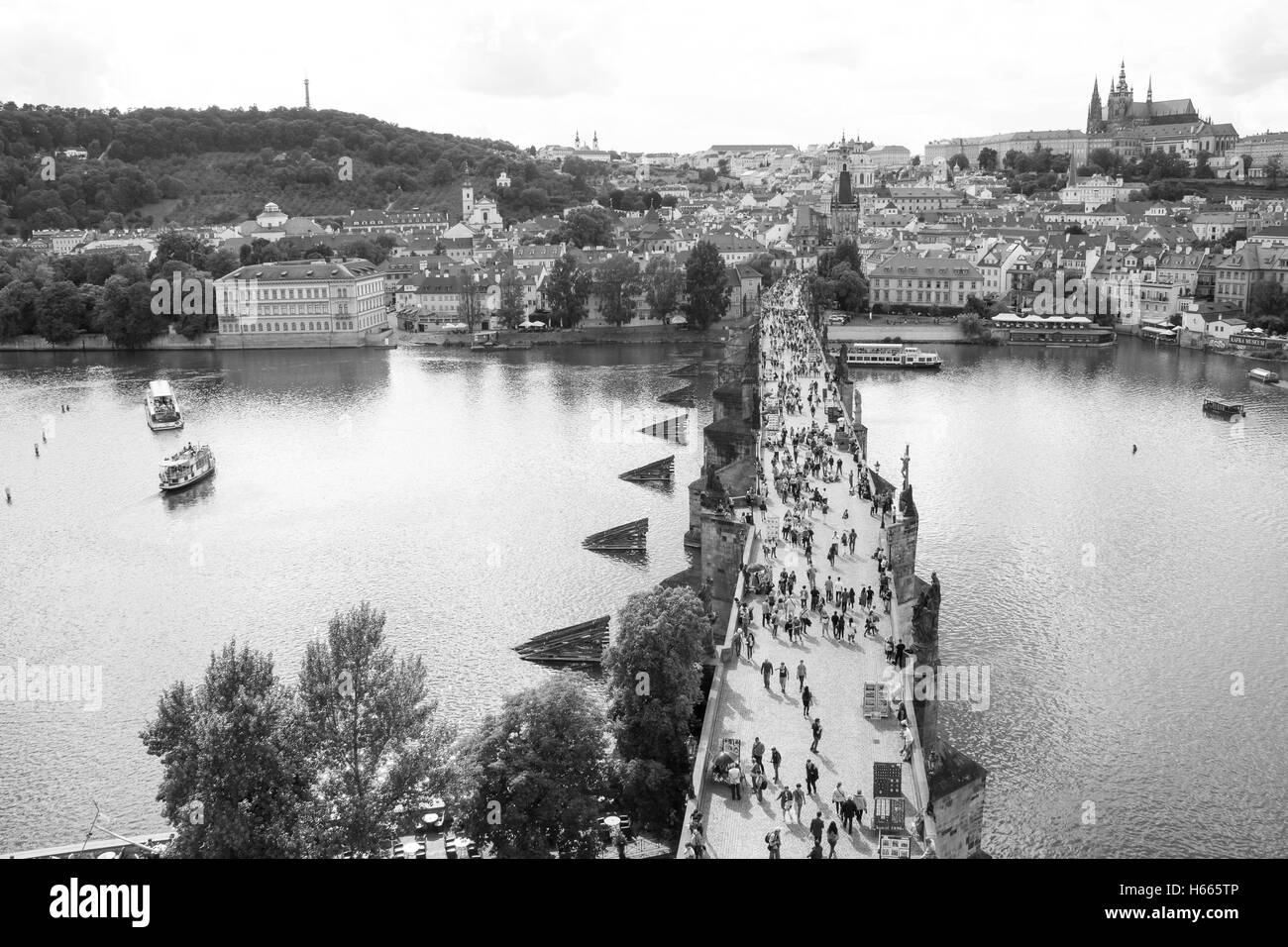 View To Charles Bridge From Top Of Old Bridge Tower In Prague Czech
