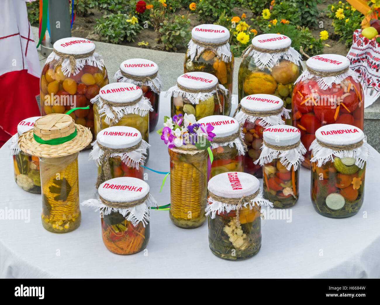 Canning home of fruits and vegetables at the festival healthy and