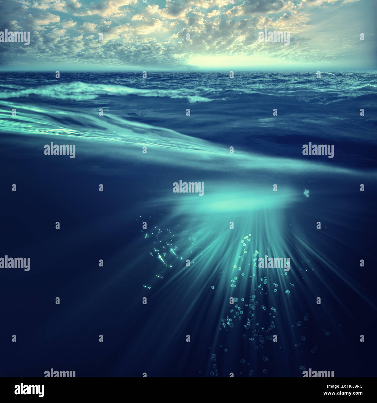 Deep ocean, marine backgrounds with waves and sea surface Stock Photo