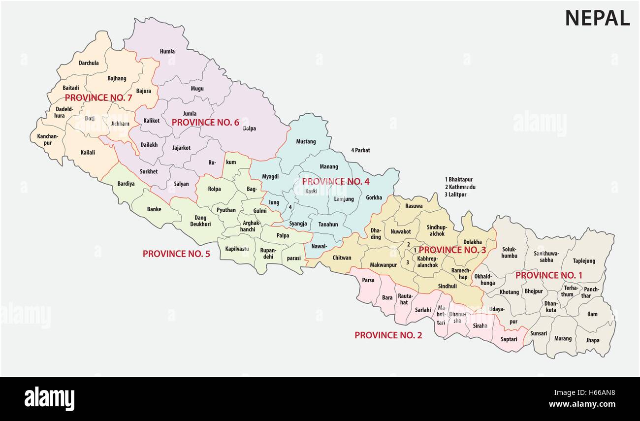 nepal administrative and political province map Stock Vector