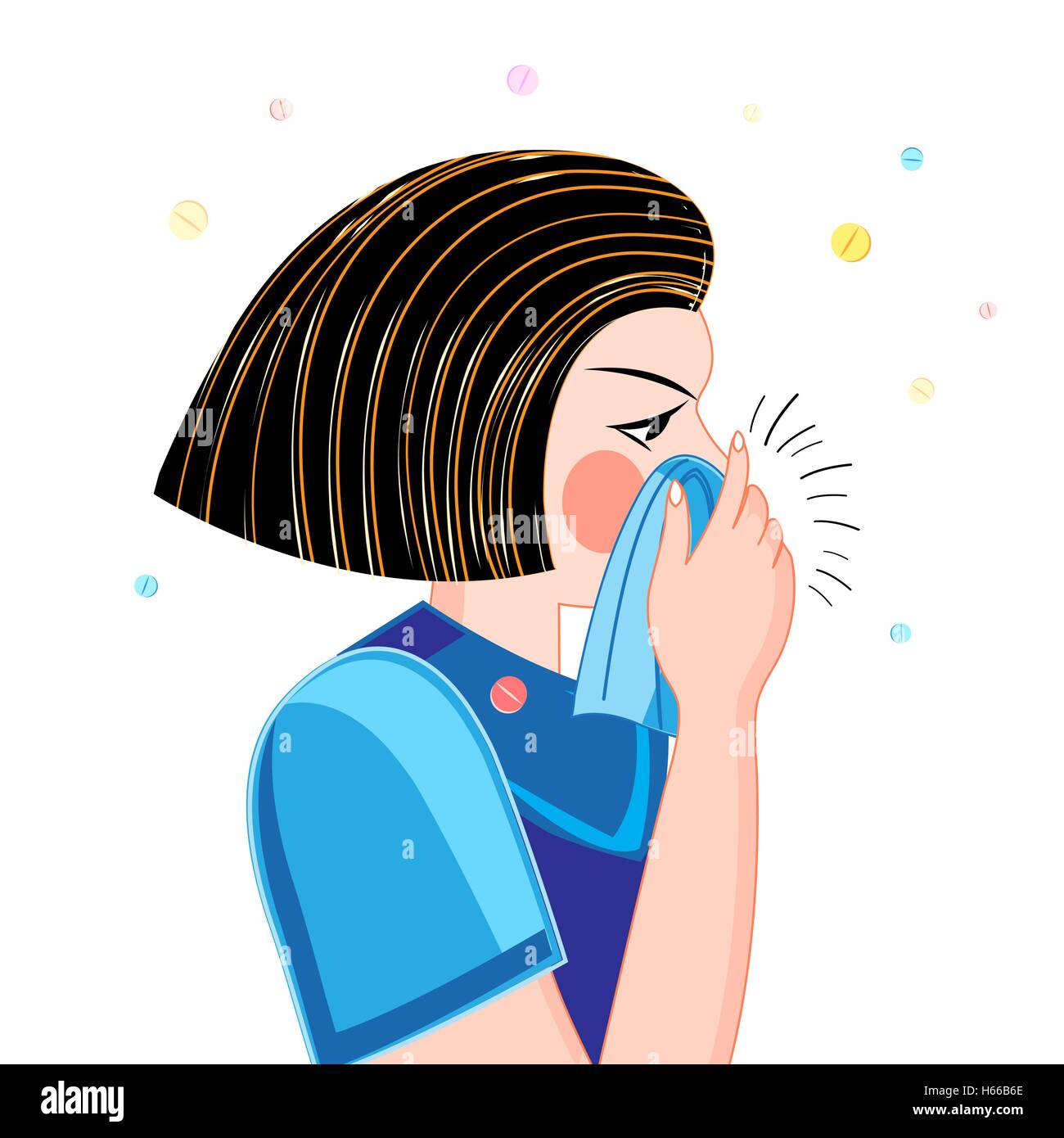 Graphic portrait of ailing woman on a white backgroundrait ailing woman Stock Vector