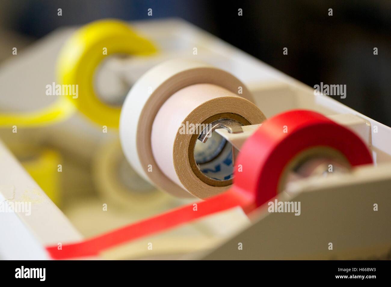 Laboratory label tape. Different colors used to color code labels. Stock Photo