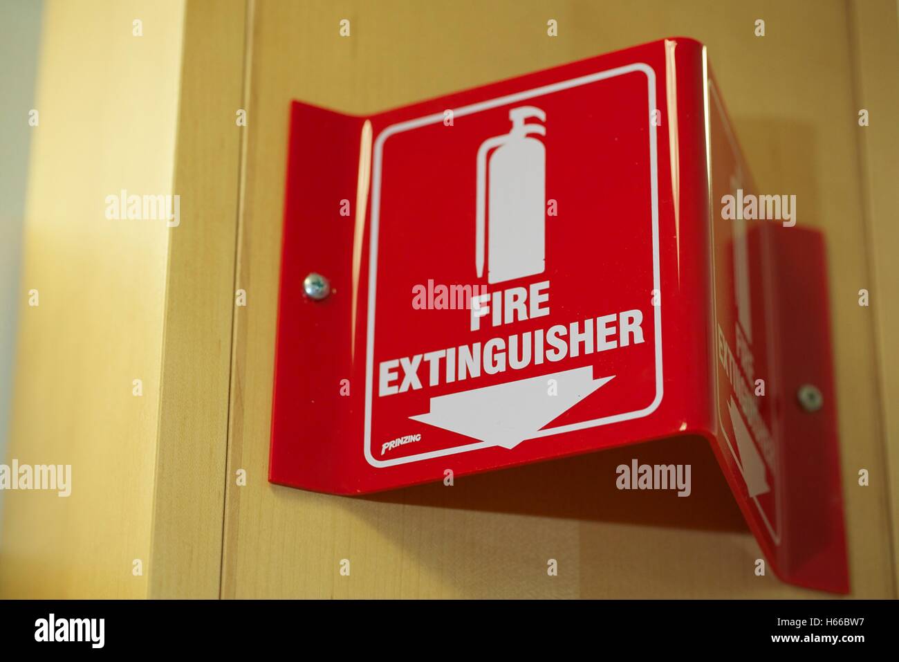Fire extinguisher sign in research laboratory. Stock Photo