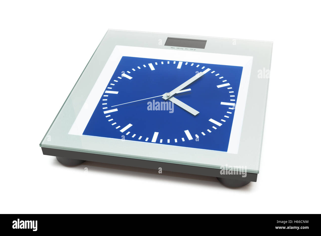 bathroom scales with the clock on a white background Stock Photo Alamy