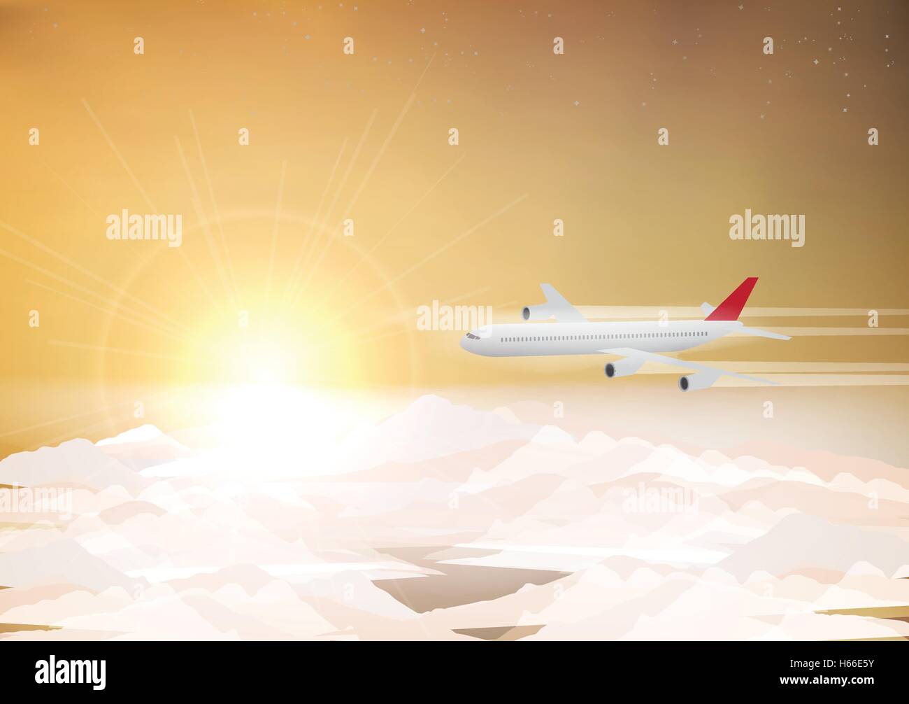 Passenger Plane Above the Clouds - Vector Illustration Stock Vector ...