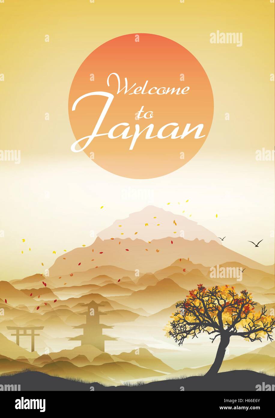 Japanese Vintage Background Postcard Template Vector Illustration