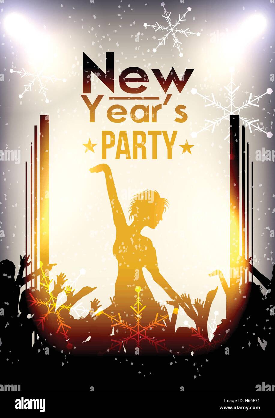 Happy New Year Party Event Background with Crowd - Vector Illustration