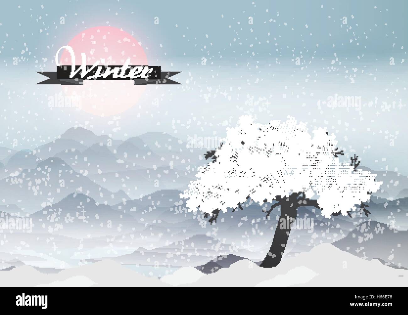 Winter Season with Abstract Tree - Vector Illustration Stock Vector ...