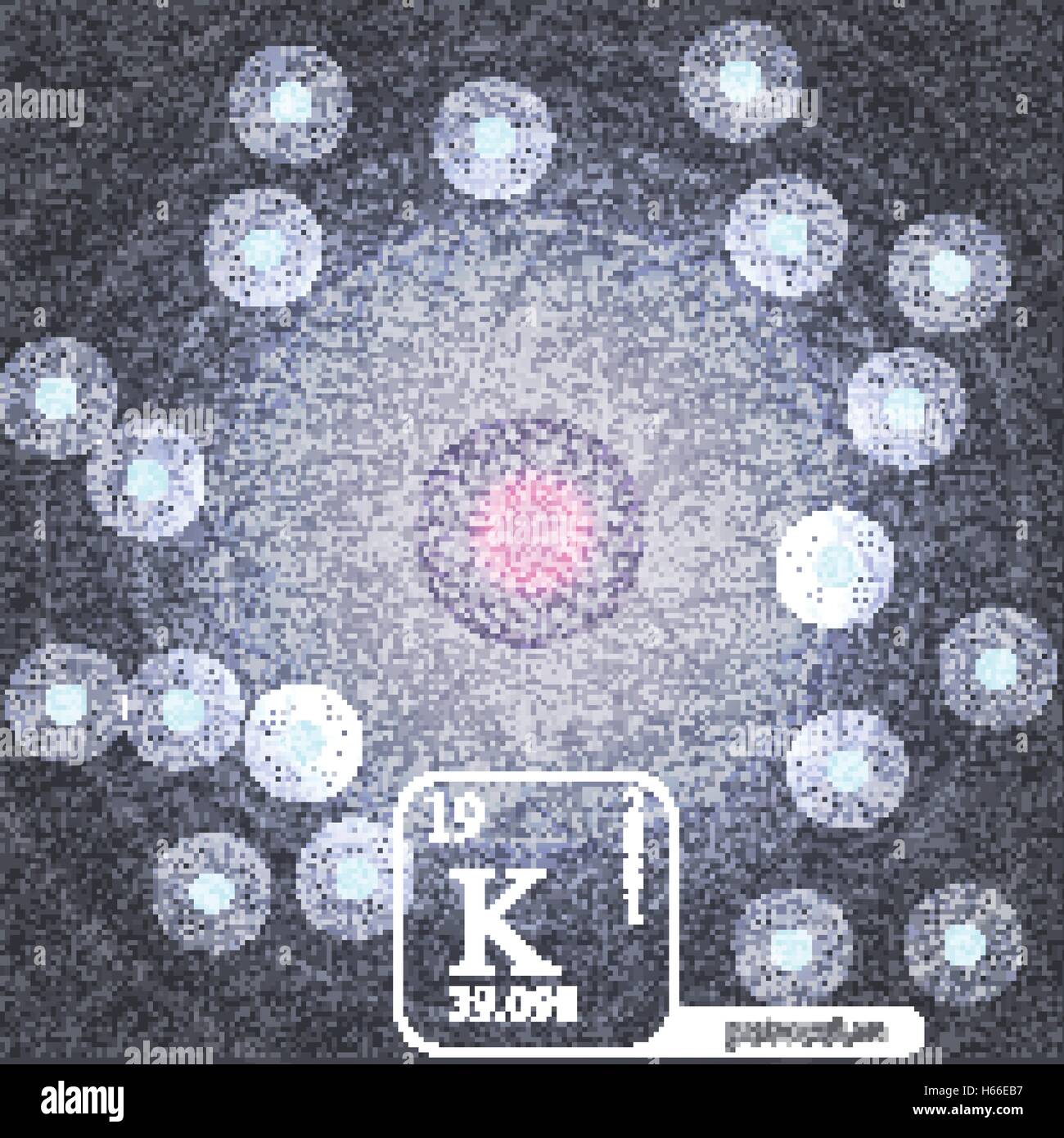 Potassium Atom with Electron Orbits and Properties - Vector Illustration Stock Vector