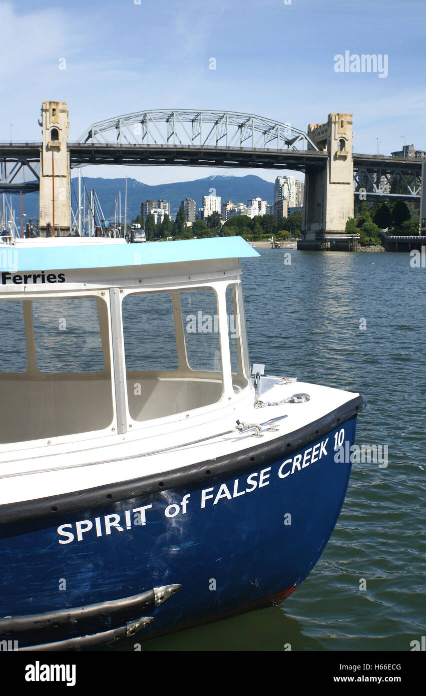 One of the little ferries which are crossing False Creek in Vancouver BC Canada Stock Photo