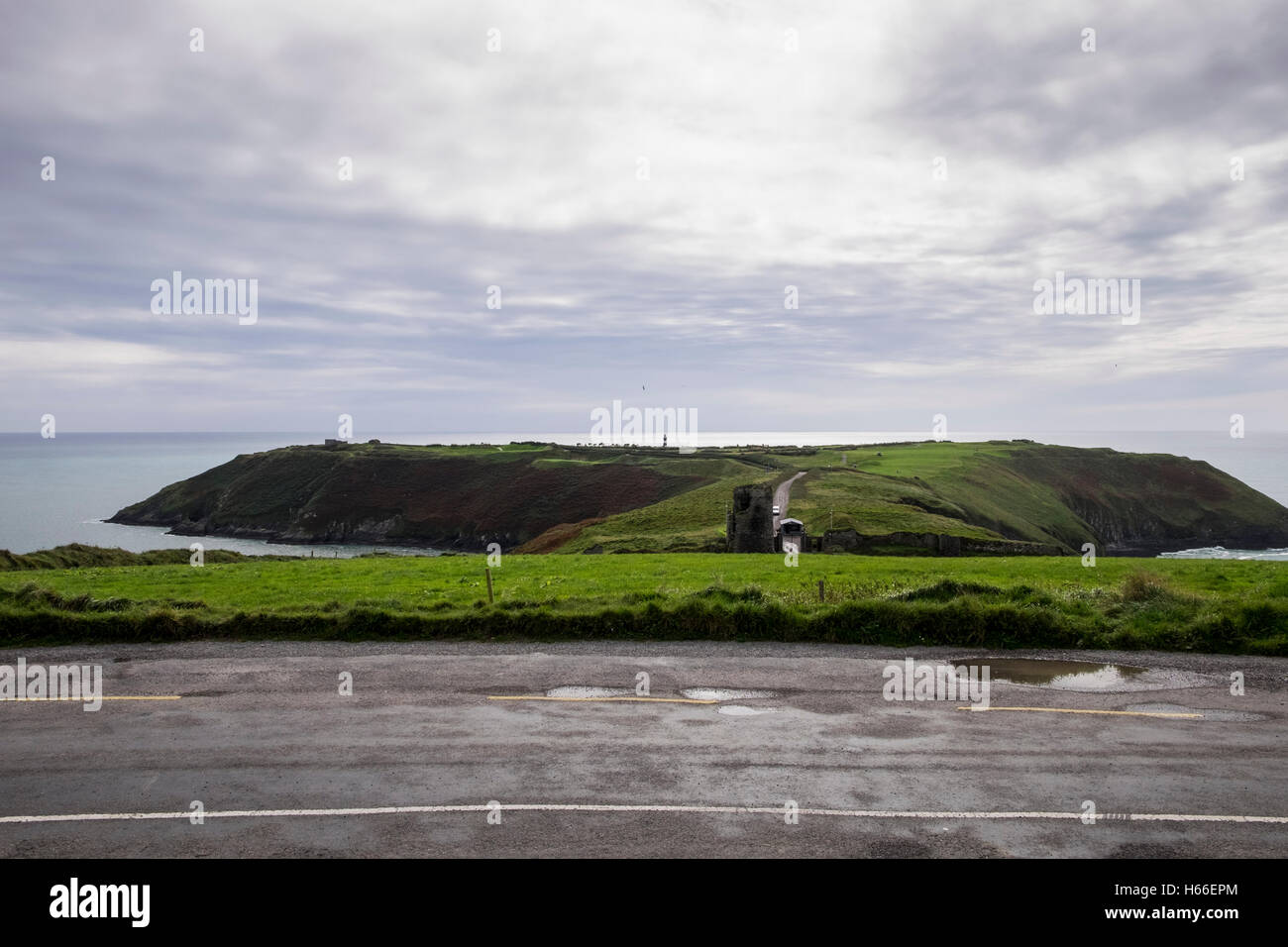 The old Head of Kinsale golf links and lighthouse, County Cork, Ireland. Stock Photo