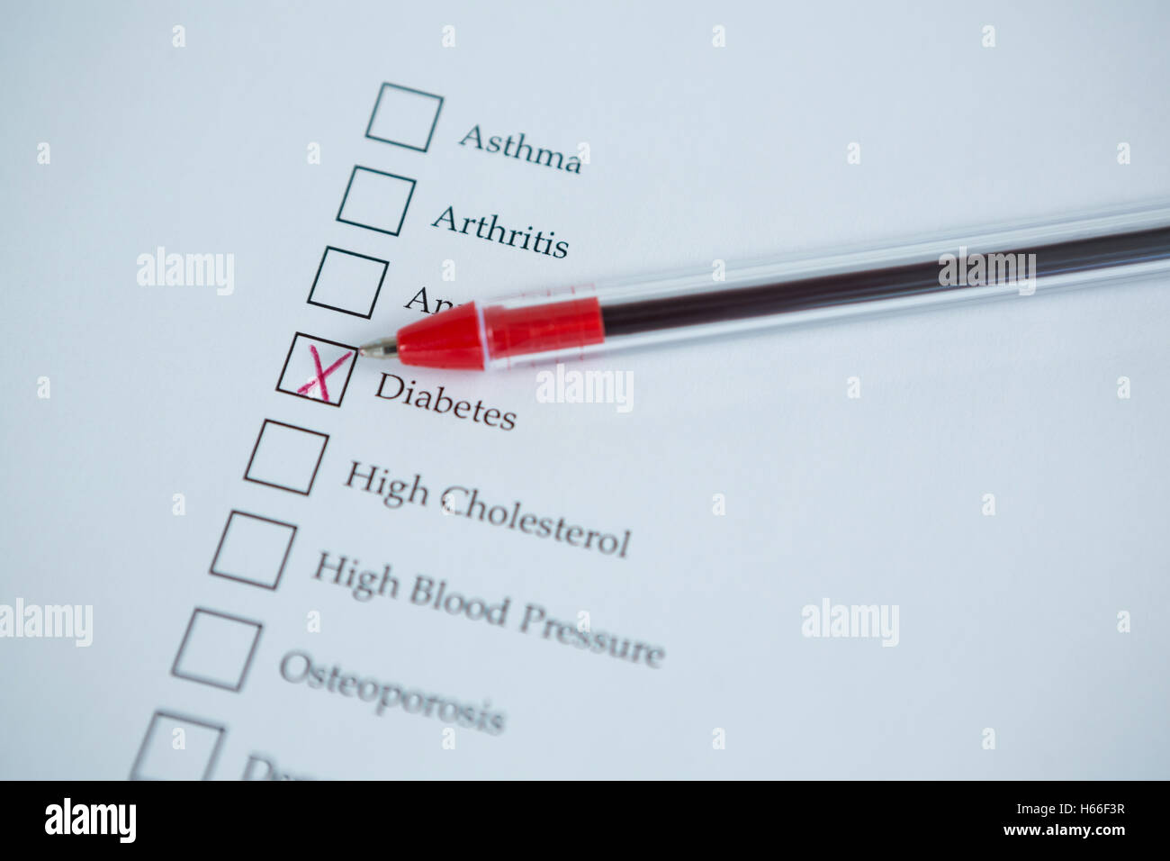 Close-up of health evaluation form Stock Photo