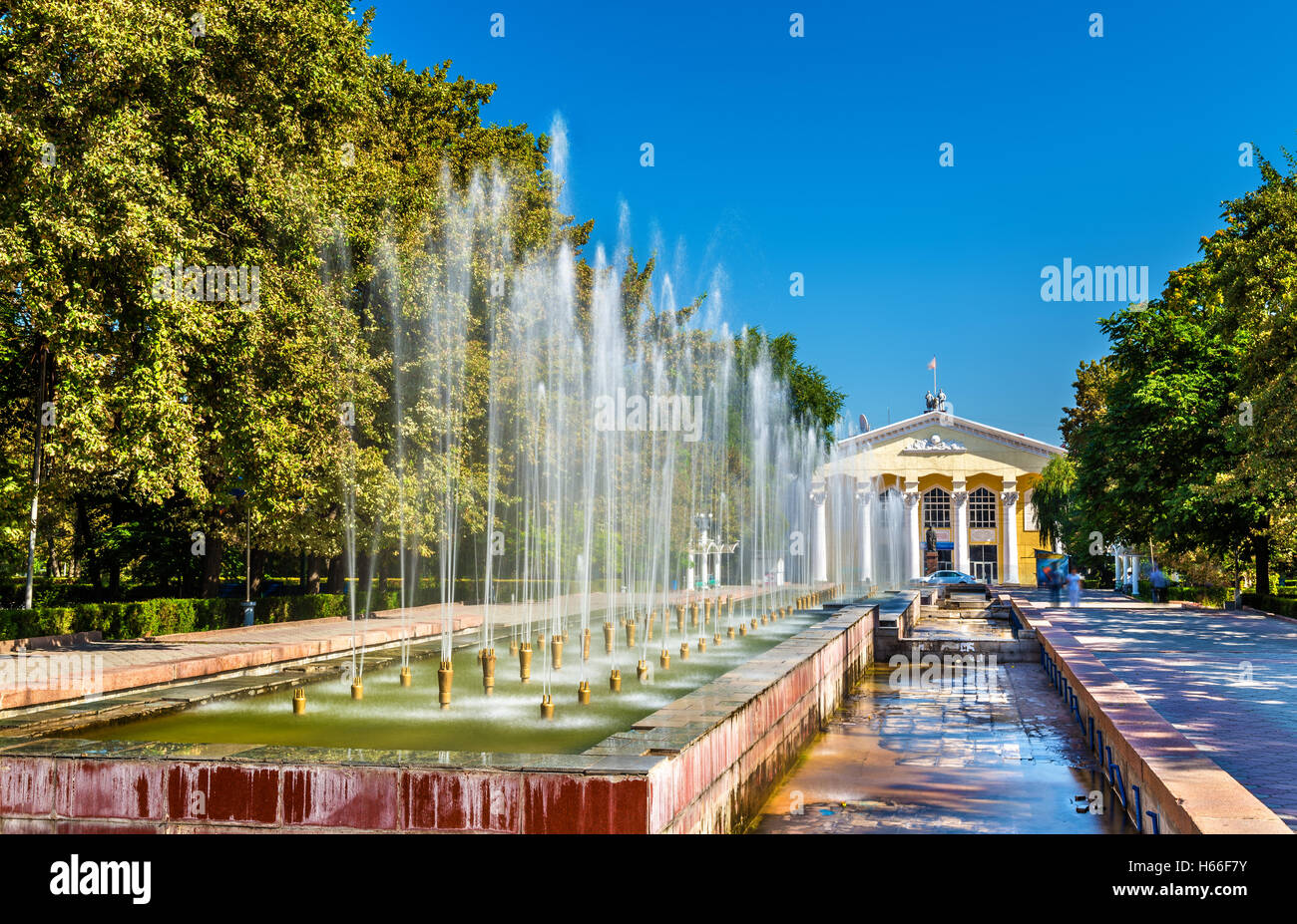 Fountains at the Alley of Youth in Bishkek, Kyrgyzstan Stock Photo