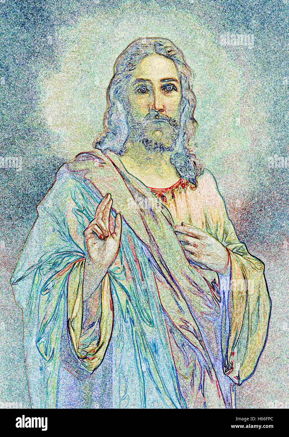 The ilustration of typical catholic image of Jesus Christ Stock Photo