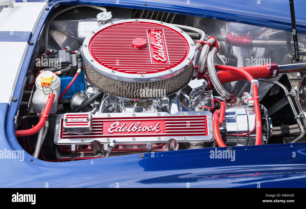 Edelbrock engine in an AC Cobra car Stock Photo - Alamy