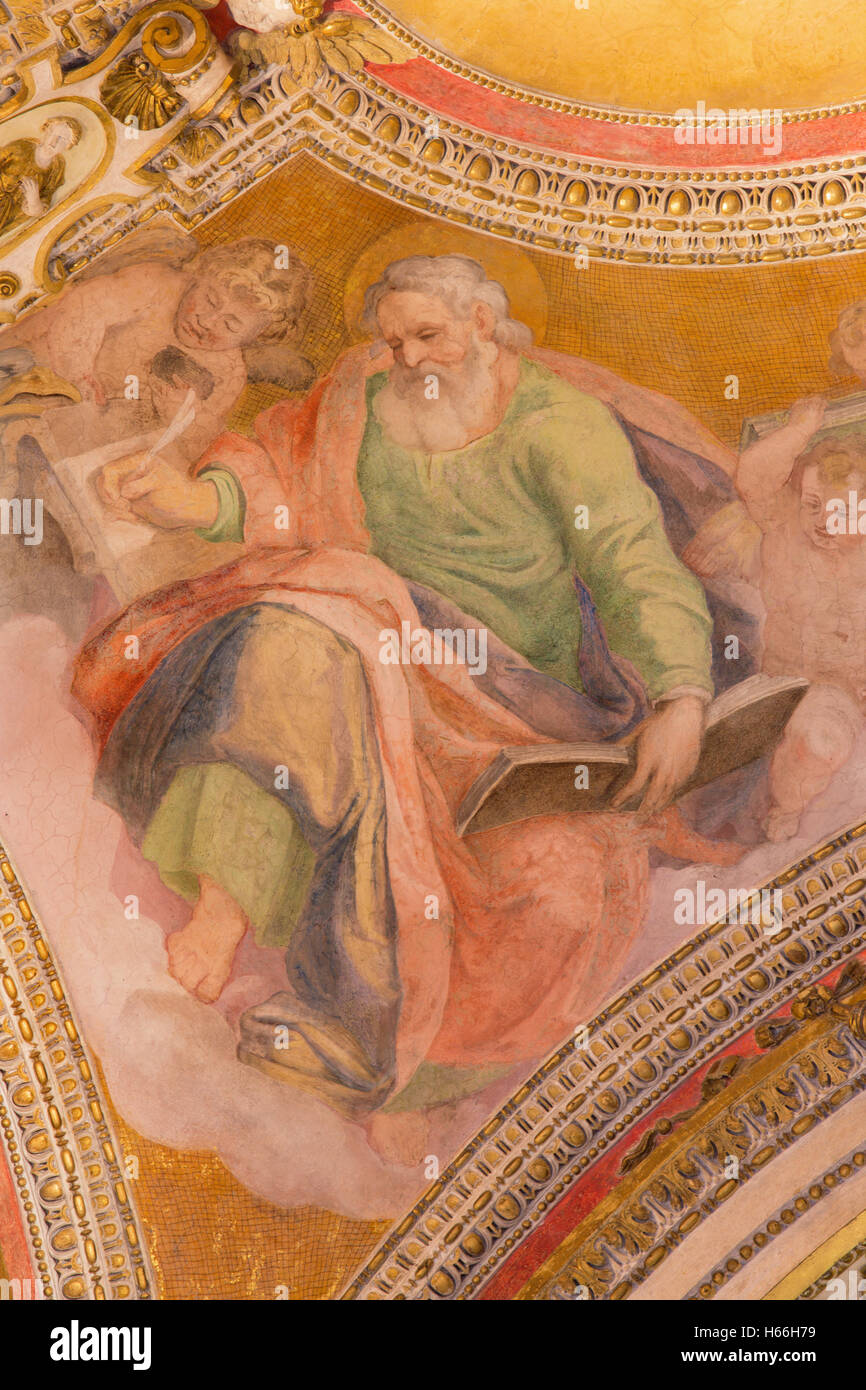 ROME, ITALY - MARCH 9, 2016: The fresco of St. Matthew the Evangelist from ceiling of side chapel of church Basilica di Santa Ma Stock Photo