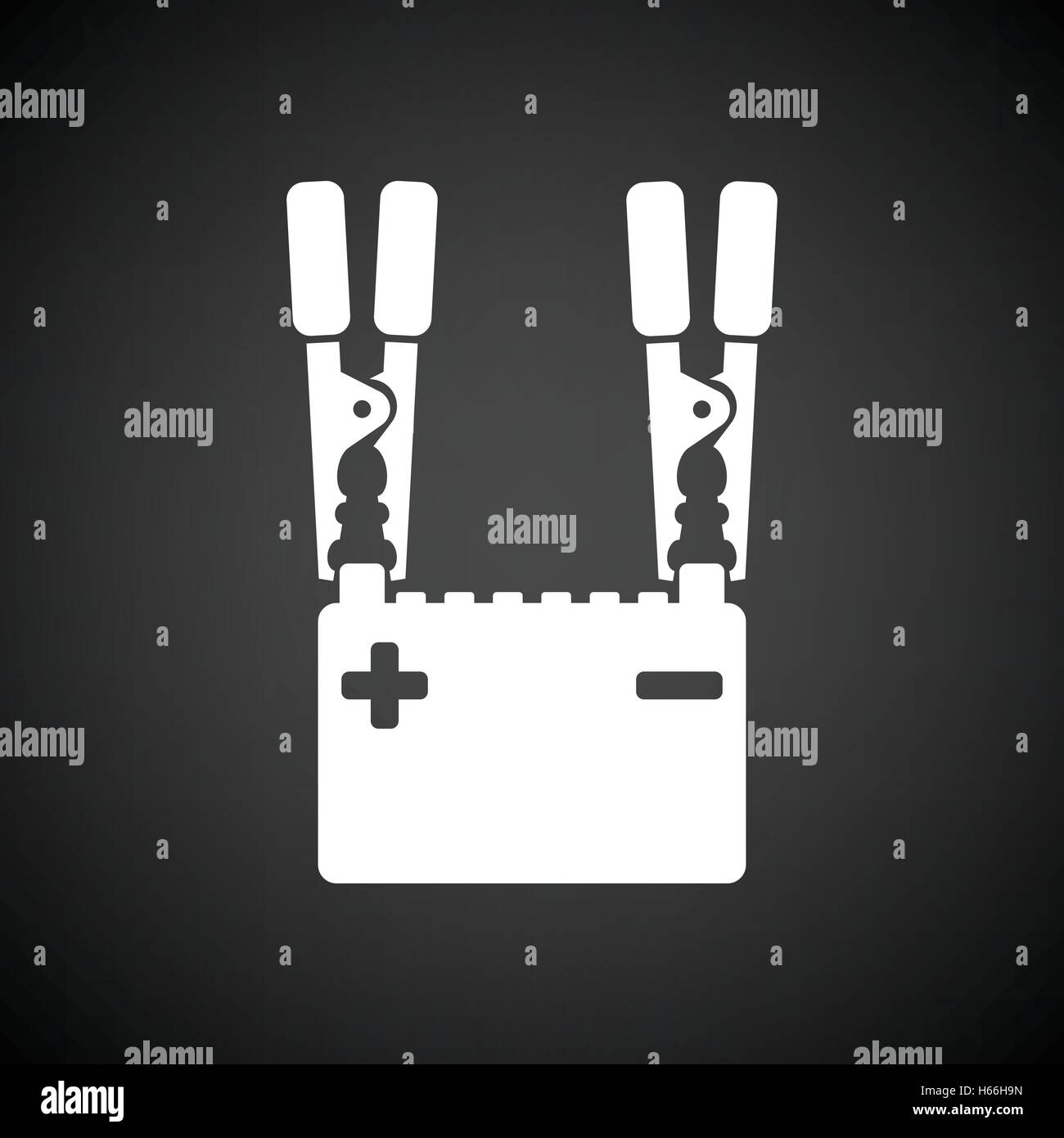 Car battery charge icon. Black background with white. Vector