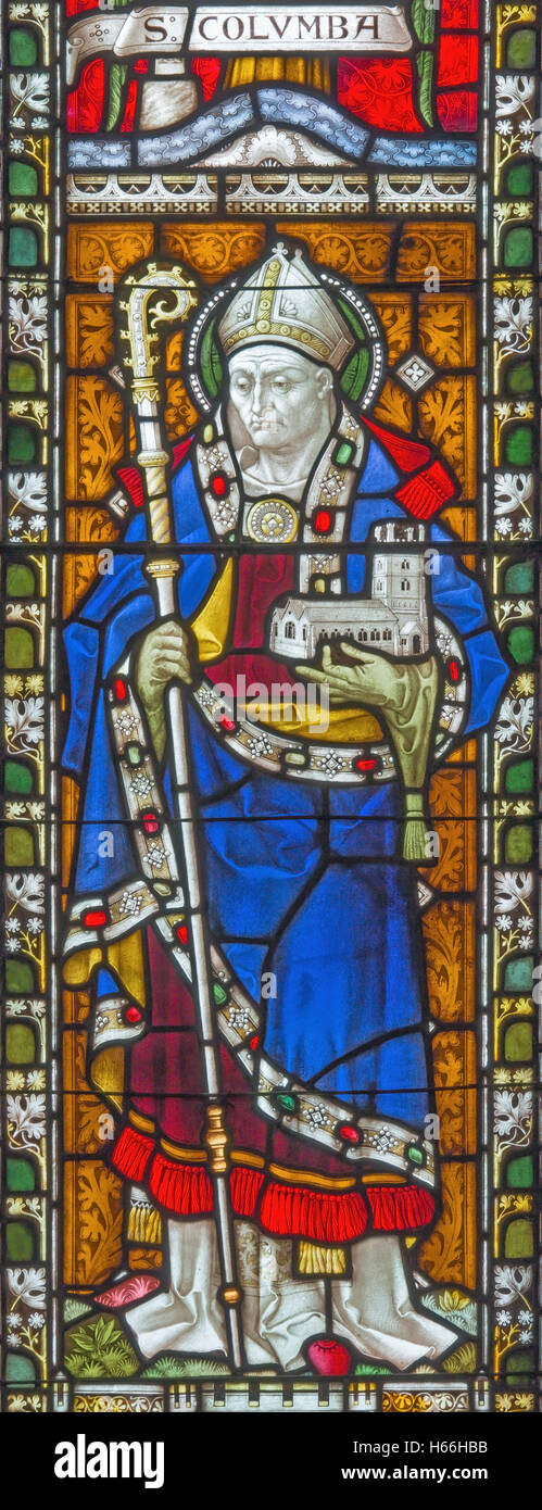 ROME, ITALY - MARCH 9. 2016: The St. Columbanus on the stained glass of ...