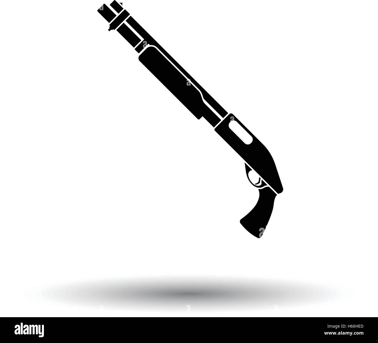 Pump-action shotgun icon. White background with shadow design. Vector