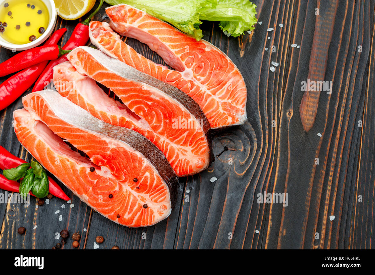 Fresh Raw Salmon Red Fish Steak Stock Photo - Alamy