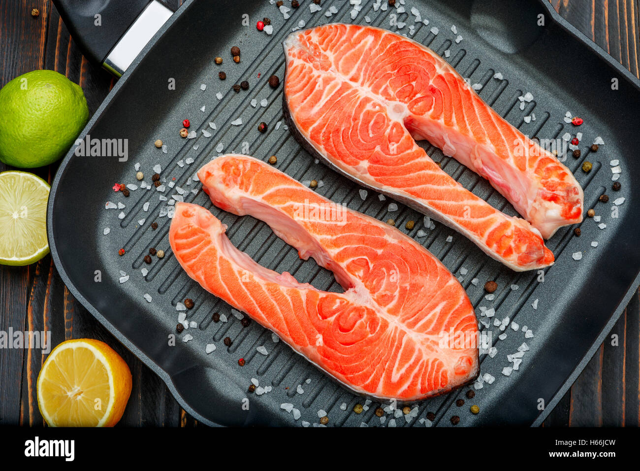 Fresh Raw Salmon Red Fish Steak Stock Photo - Alamy