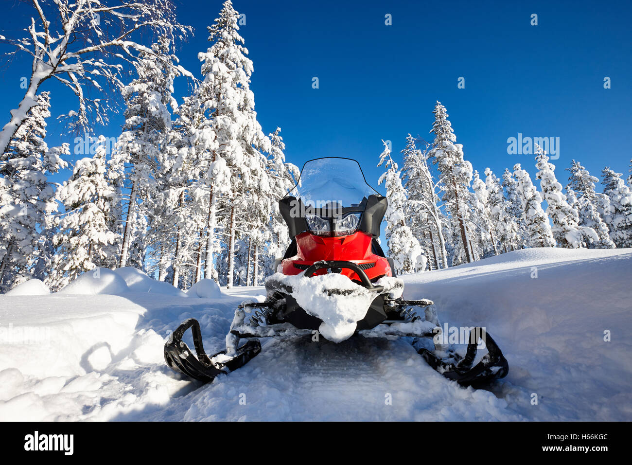 Snowmobile in snowy Finland Stock Photo Alamy