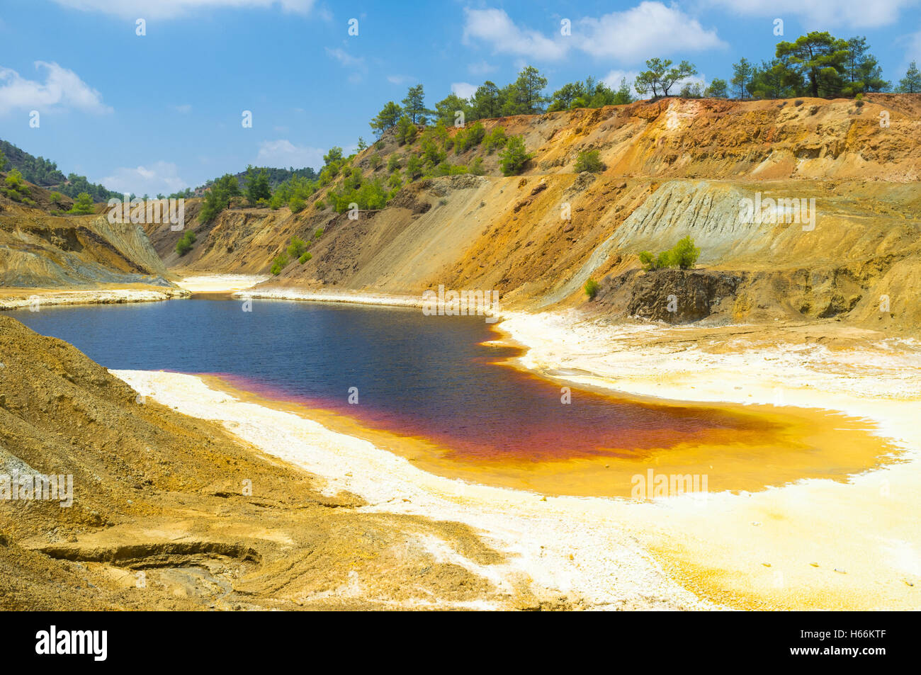 The sulfur lake on the bottom of the deserted copper mine, Sia Stock