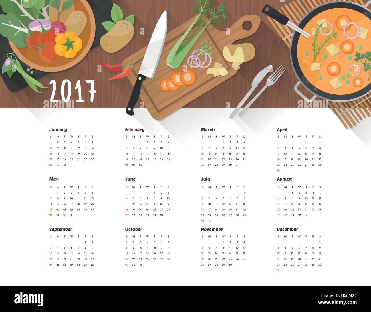 Calendar food 2017 Stock Vector