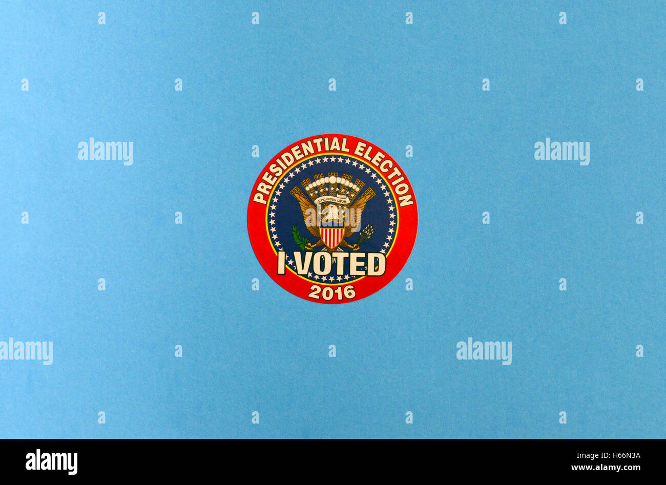A colorful 'I VOTED' sticker is handed out to anyone voting in the 2016 United States Presidential Election. Stock Photo