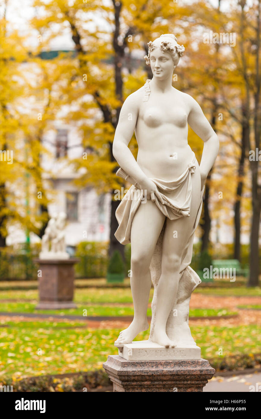 Euterpe - muse of lyric poetry and music. Autumn park Summer Garden in St. Petersburg Stock Photo