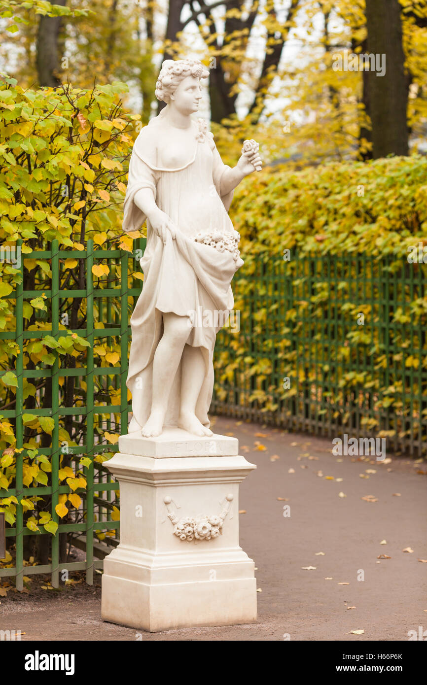 Sculpture of the Goddess Flora in the Summer Garden, St. Petersburg Stock Photo