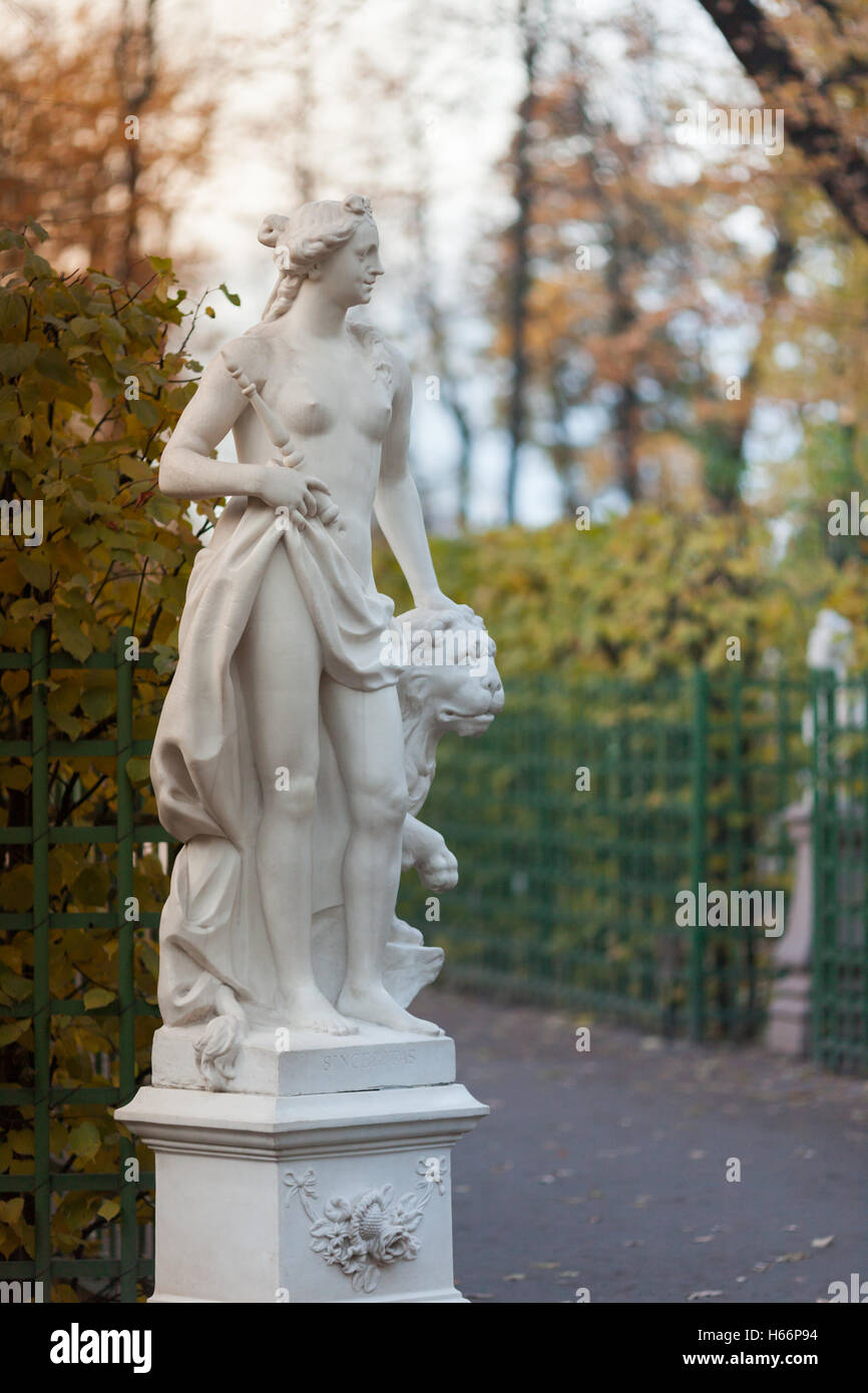 A copy of the Statue 'Allegory of sincerity' in the Summer Garden, St. Petersburg Stock Photo