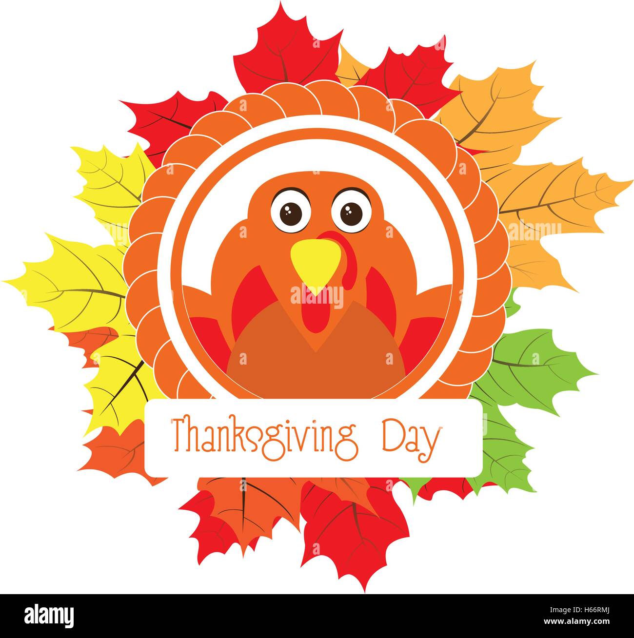 Isolated label with leaves and a turkey, Thanksgiving day vector ...
