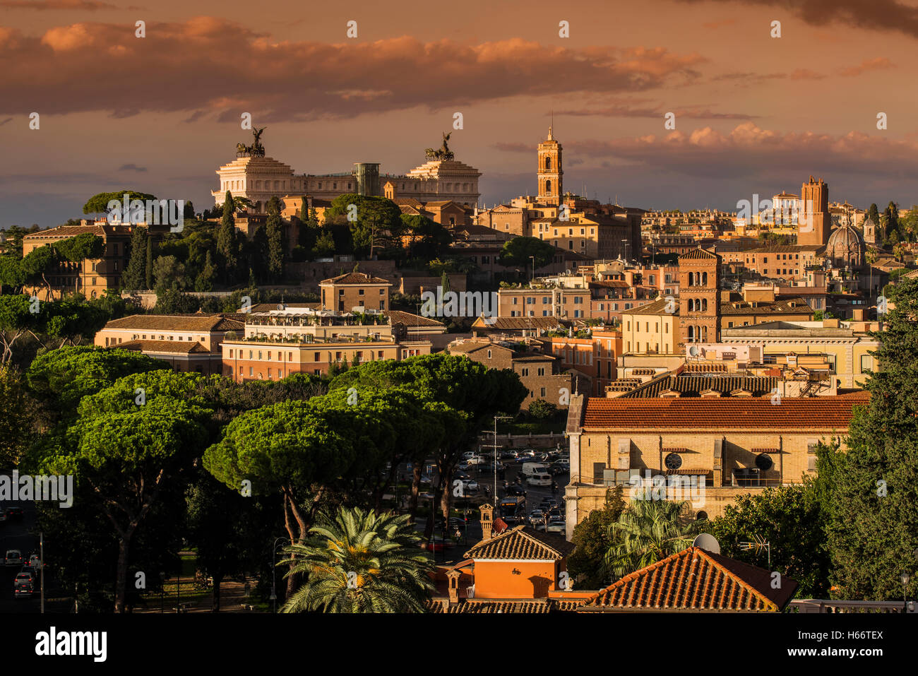 City skyline at sunset, Rome, Lazio, Italy Stock Photo