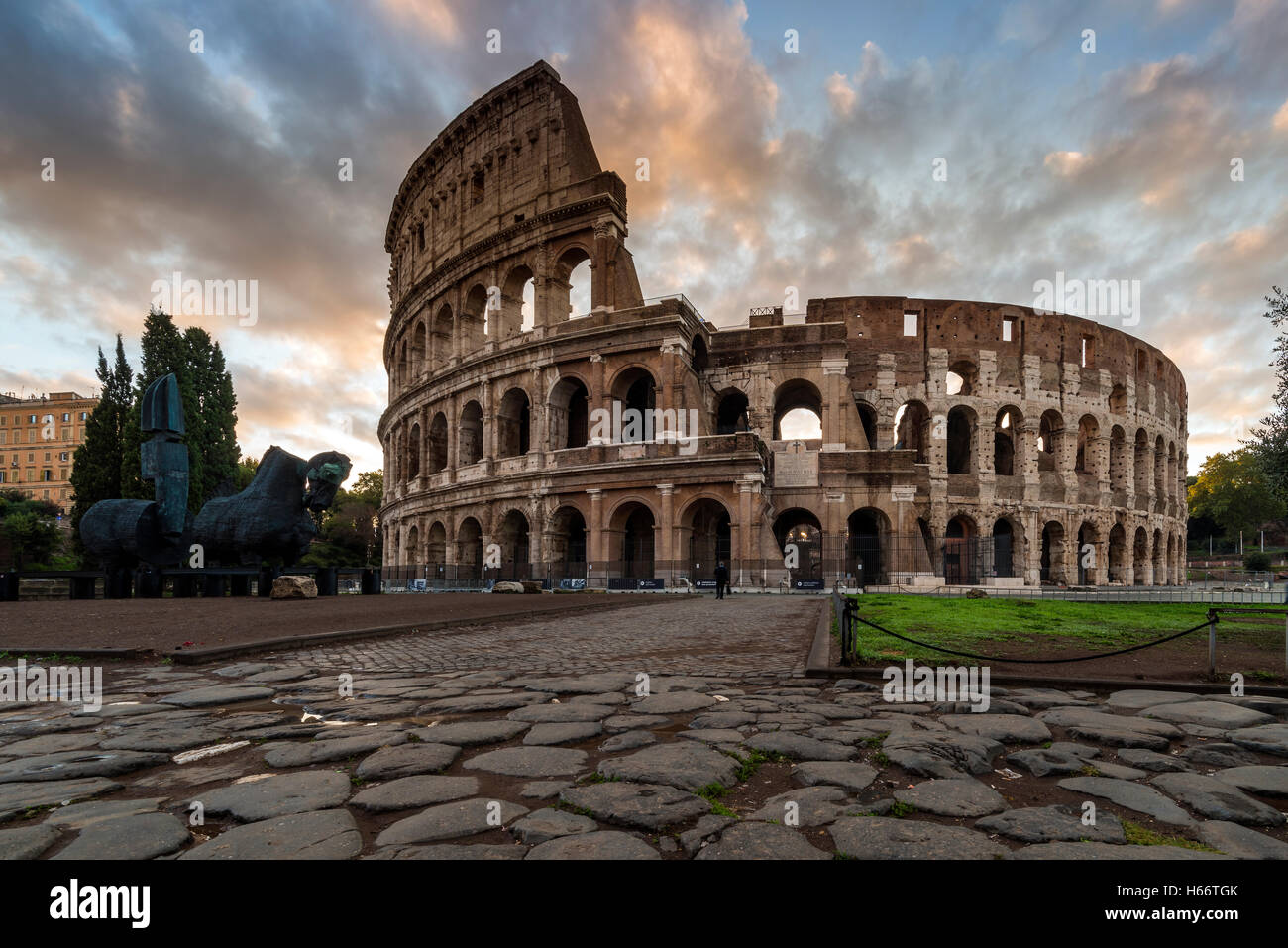 Sunrise view over Colosseum or Coliseum, Rome, Lazio, Italy Stock Photo