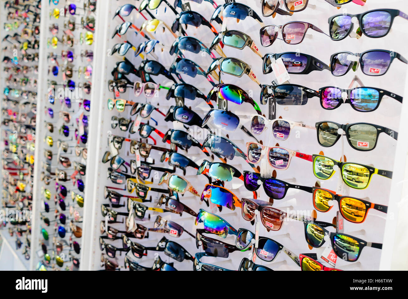 Shop in Turkey selling counterfeit Rayban and Oakley sunglasses Stock Photo  - Alamy
