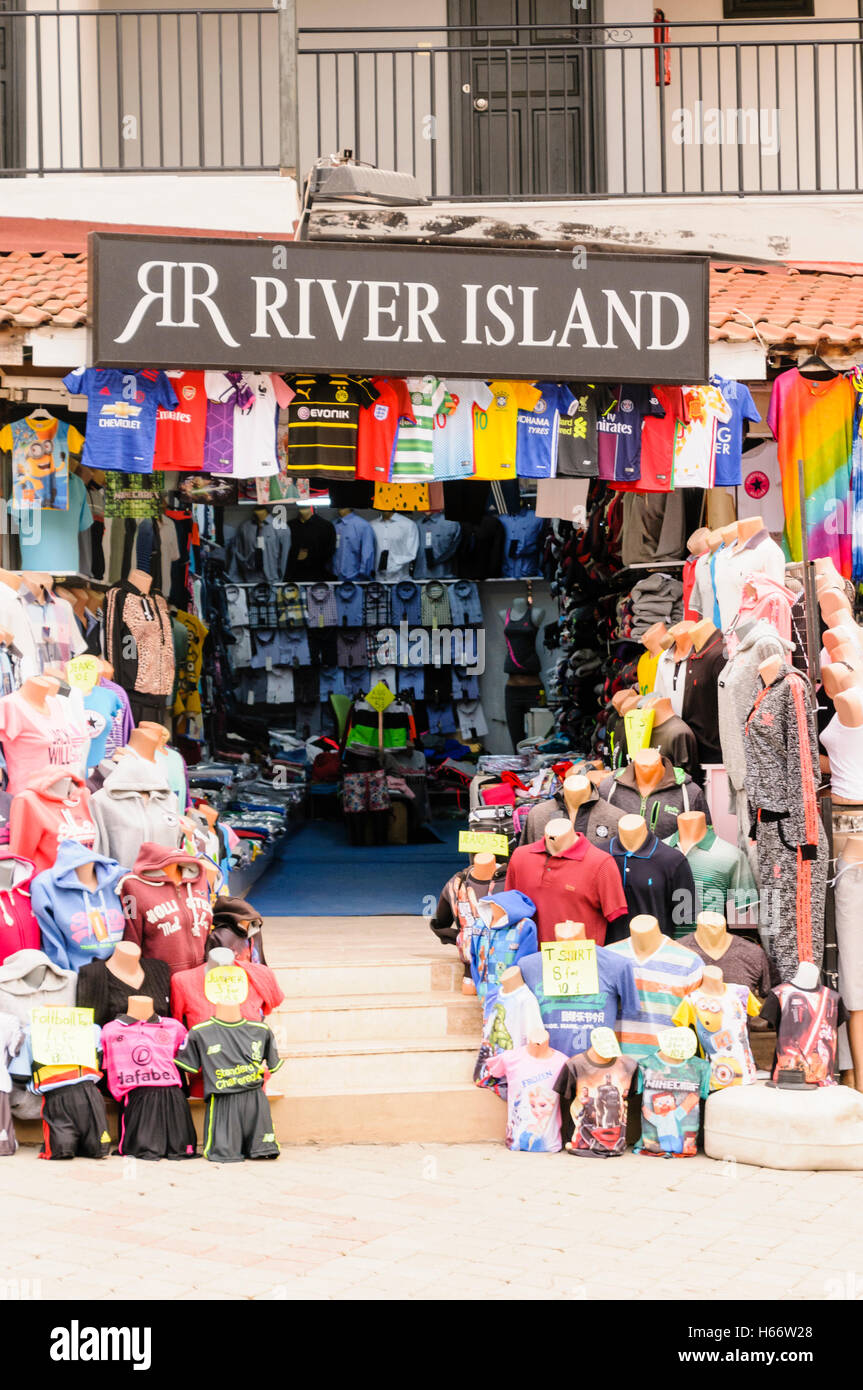 Shop in Turkey called "River Island" selling counterfeit clothing,  sportswear and football tops Stock Photo - Alamy