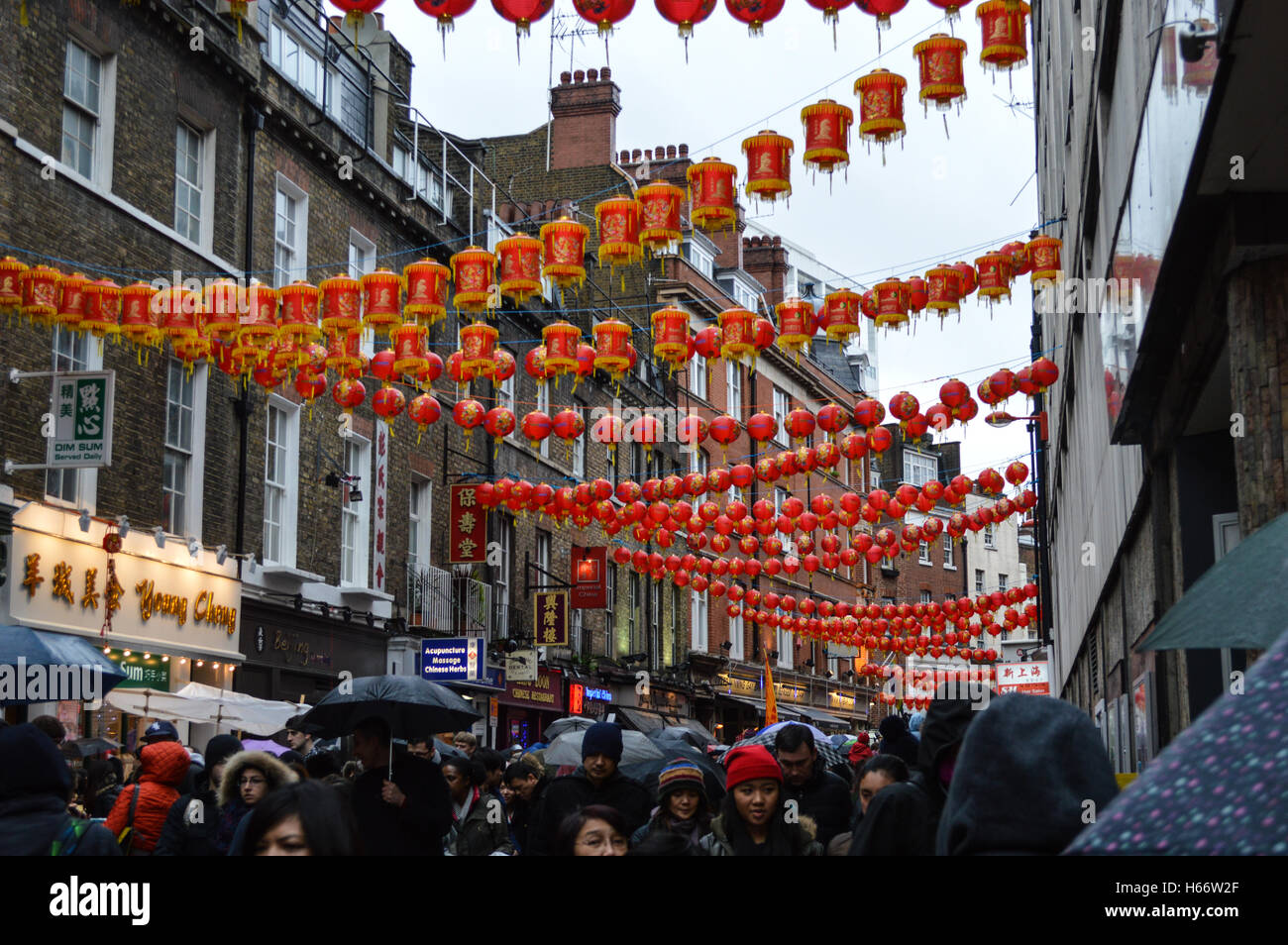 Chinatown, London, England, UK with new year decorations Stock Photo