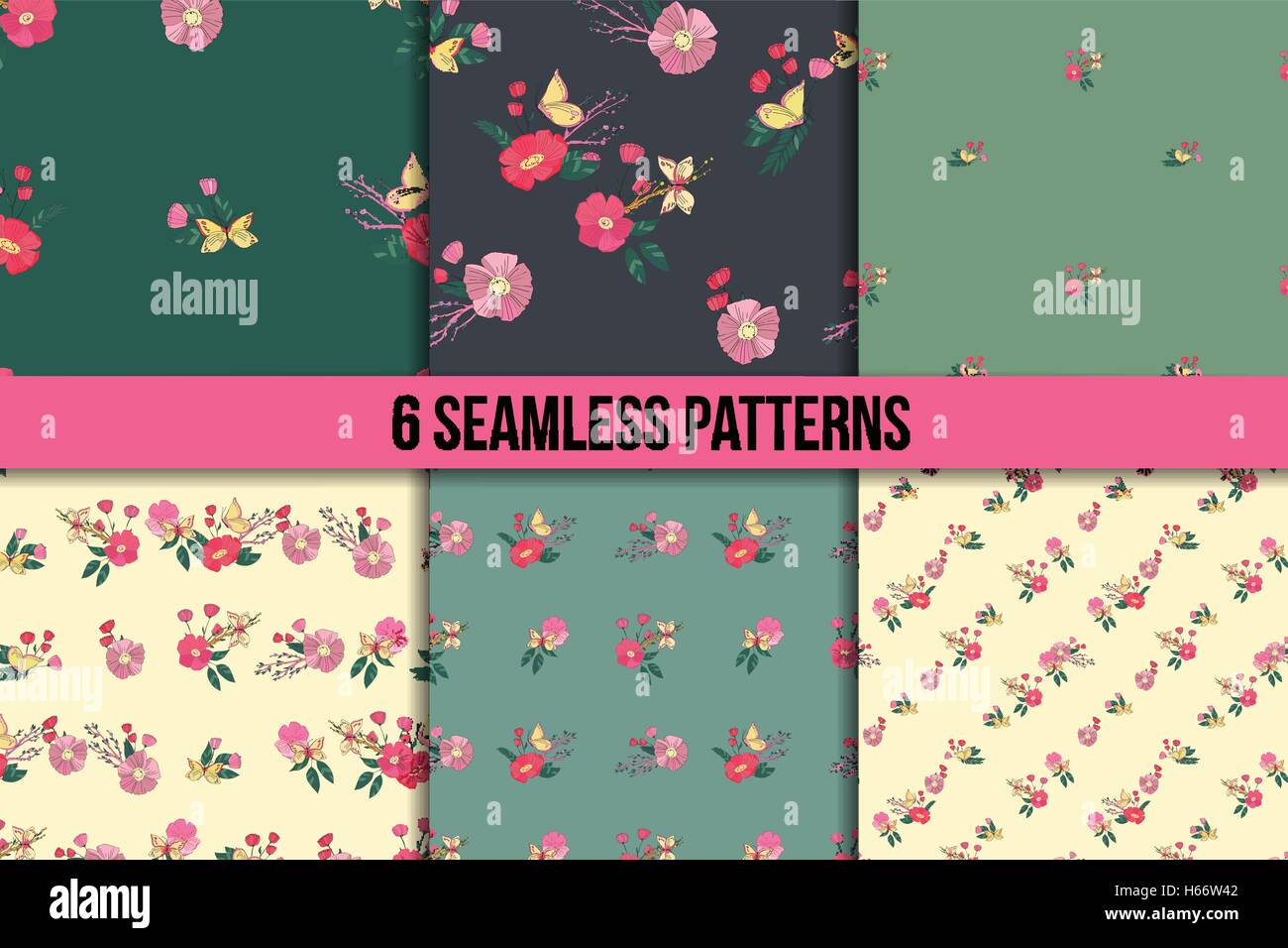 Seamless Vintage Wildflowers Pattern Set Stock Vector Image & Art - Alamy