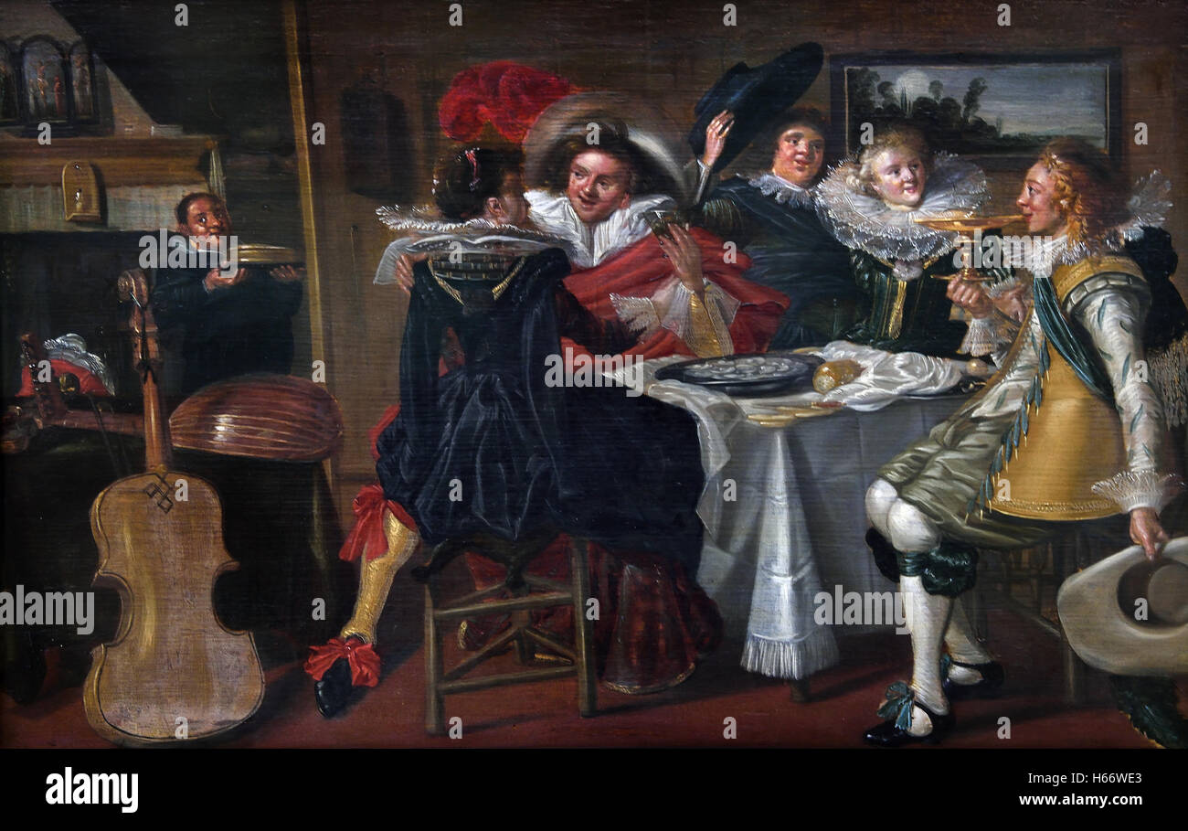 Merry Company - Interior with Merry Table Society 1620 Dirck Hals 1591 -1656  Dutch Netherlands ( Golden Age ) Stock Photo