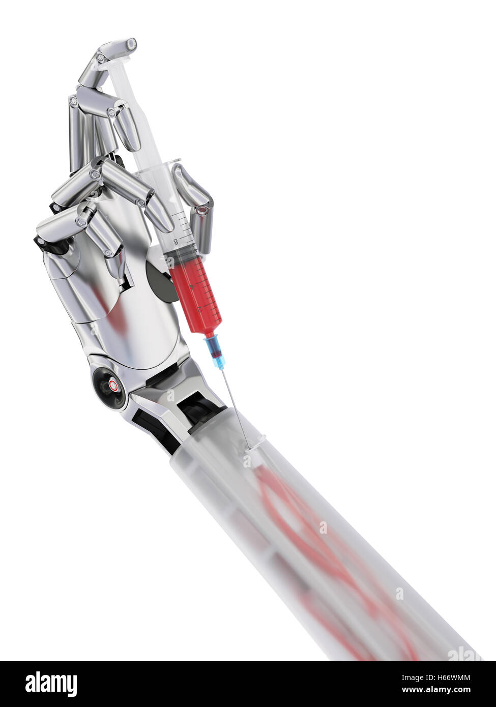 Robot Blood Revival Injection Concept 3d Illustration Isolated on White Stock Photo