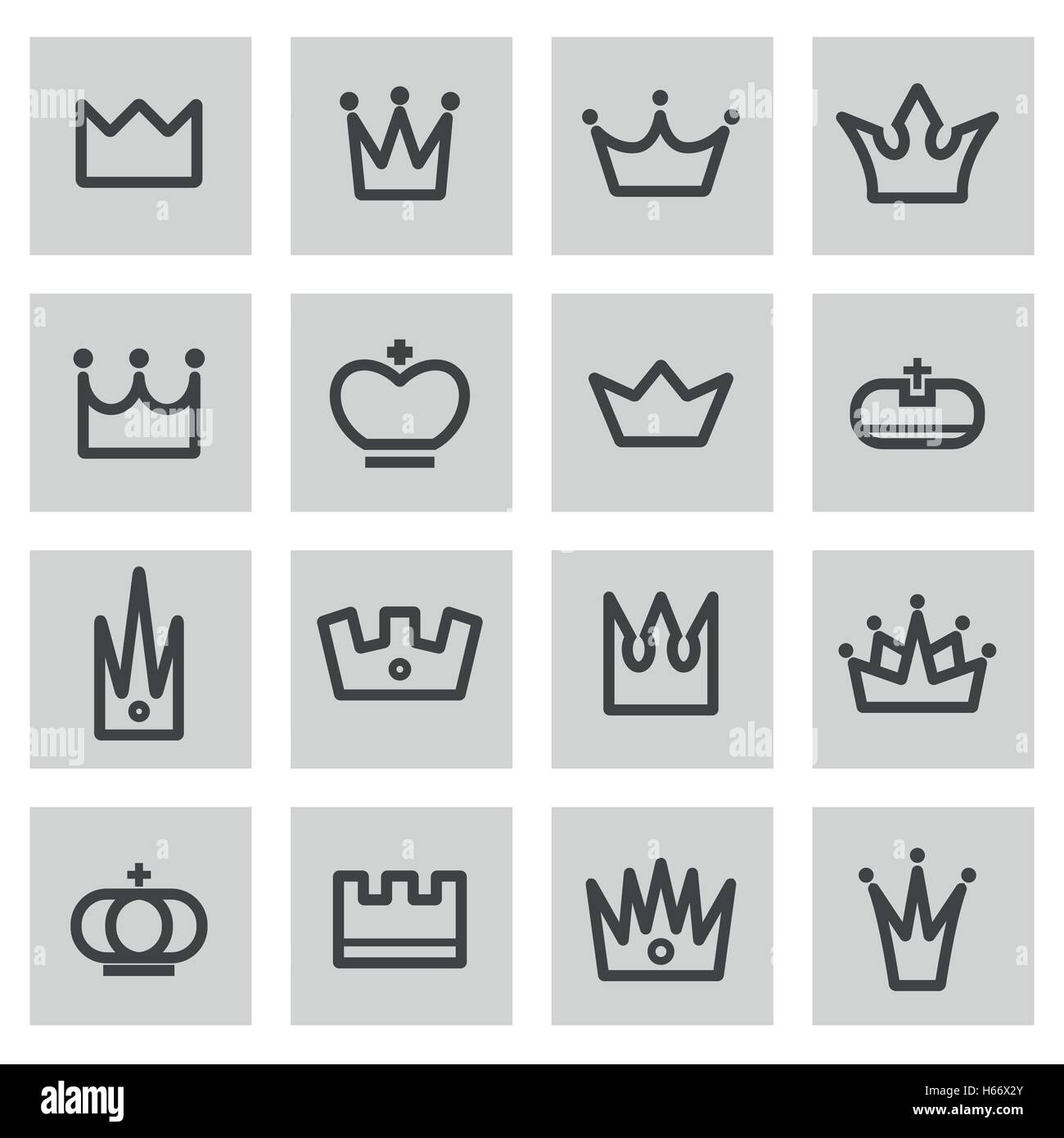 Vector black line crown icons set on grey background Stock Vector Image ...