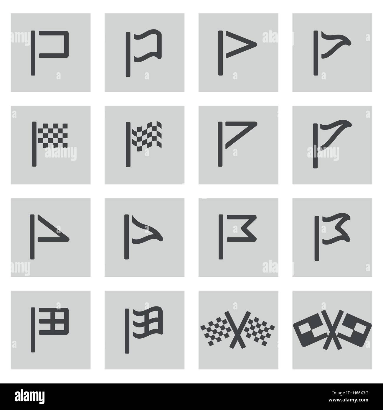 Vector black line flag icons set on grey background Stock Vector Image ...