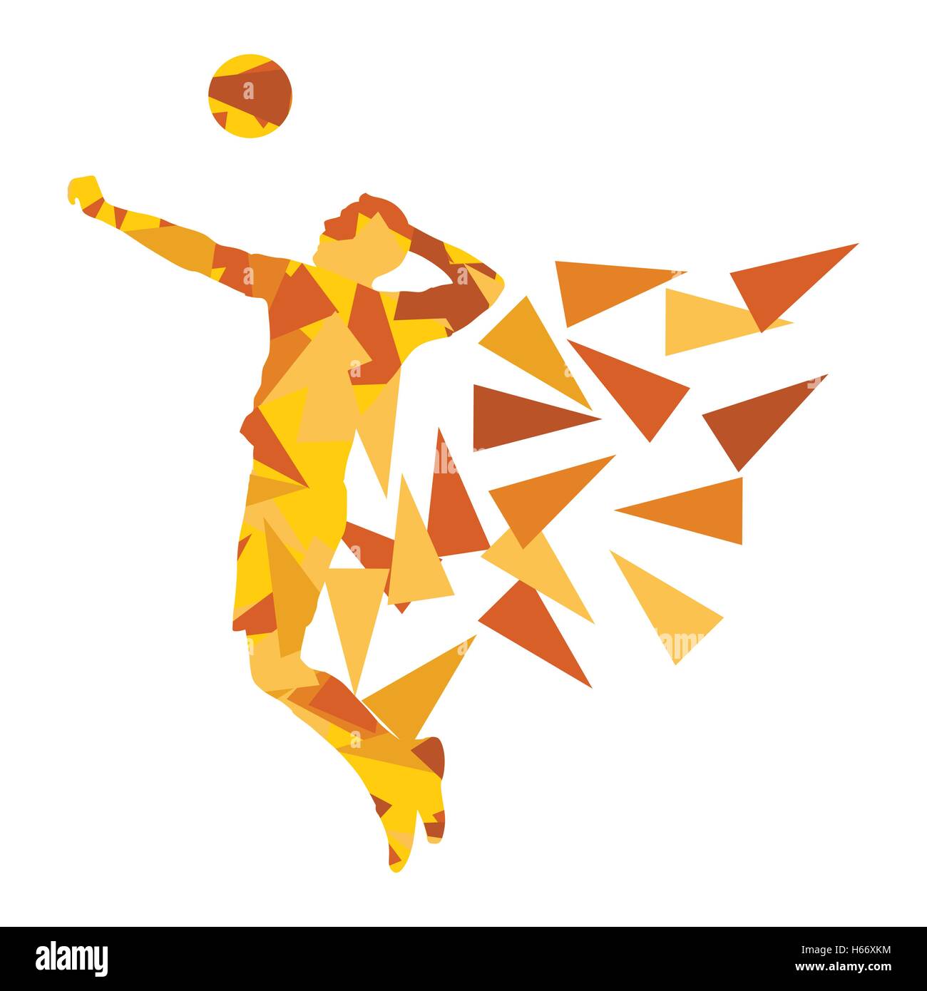 Volleyball player man silhouette made of polygon fragments vector background concept isolated on white Stock Vector