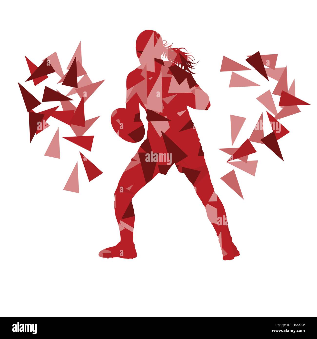 Female rugby player woman abstract vector background made of polygon fragments isolated on white Stock Vector